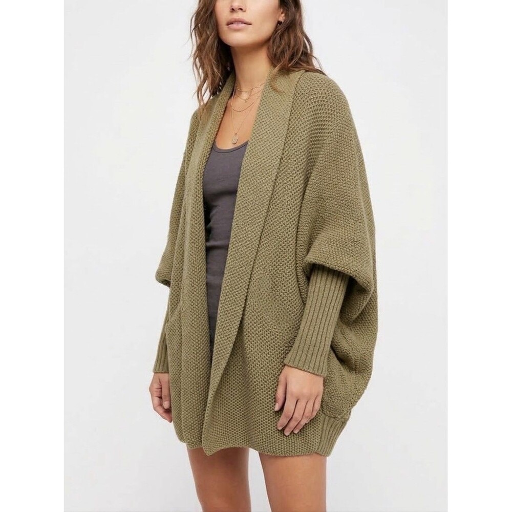 Womens Cardigan Army Green Large Kimono Batwing Cable Knit Slouchy Oversized